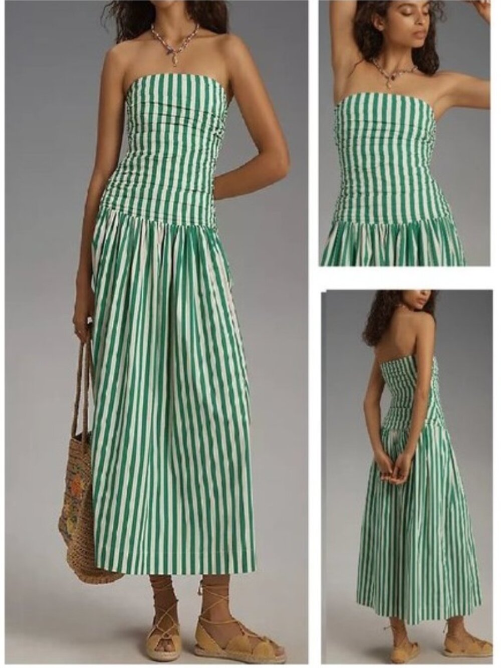 RARE NEW $495 RHODE SELMA STRAPLESS FIT & FLARE DRESS IN GREEN CAROCAO STRIPE 6